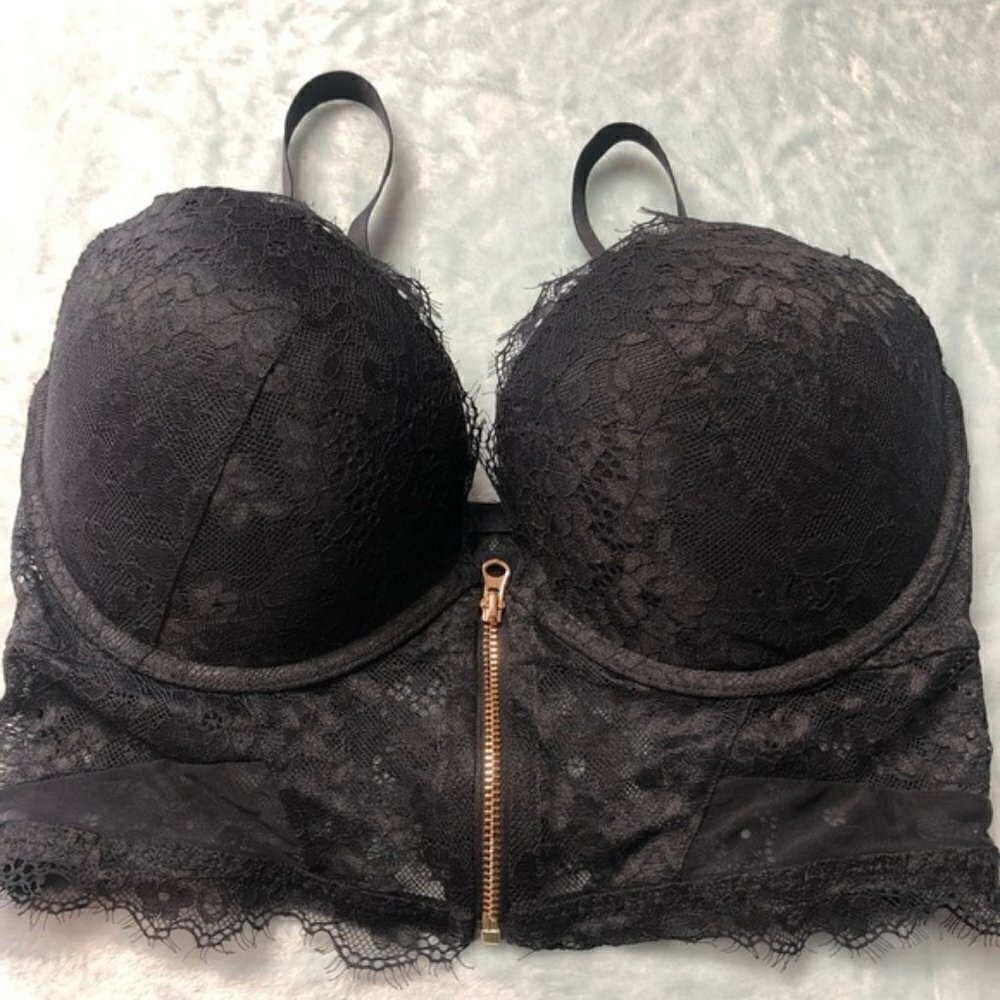 𝅺💕2/$35 💕 NWOT La Senza Black Lace Front Zipper Closure Bra Top 32/34/D/DD - Picture 3 of 4